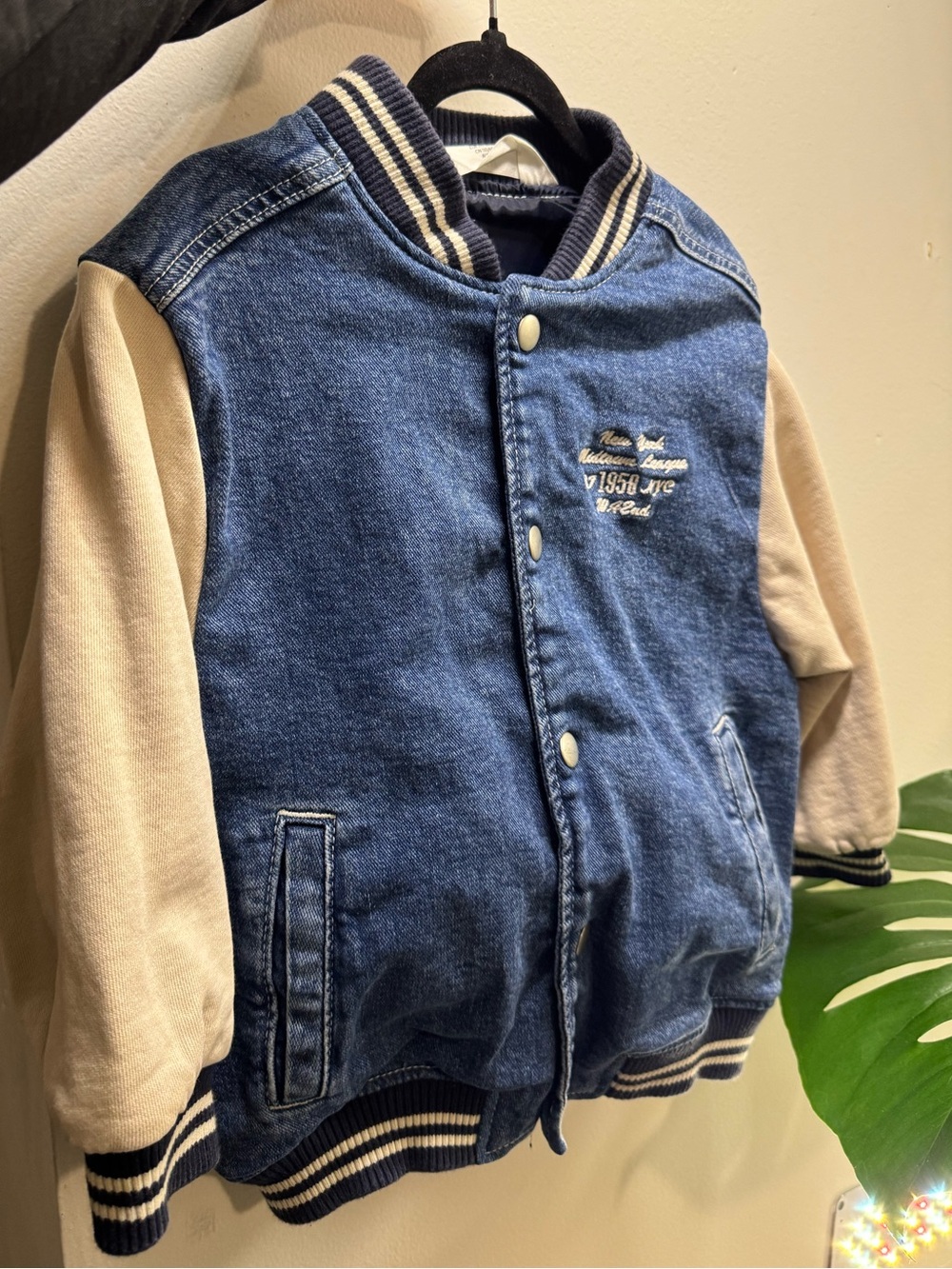 H&M Blue Denim Jacket with Cream Sleeves